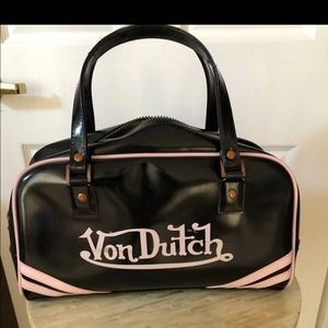 Von Dutch black with pink lettering bowling bag.